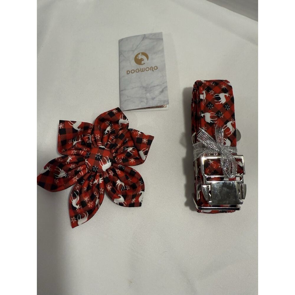 Adjustable Multicolor Dog Leash With Bow for Small-Med Dogs Red Plaid Reindeers